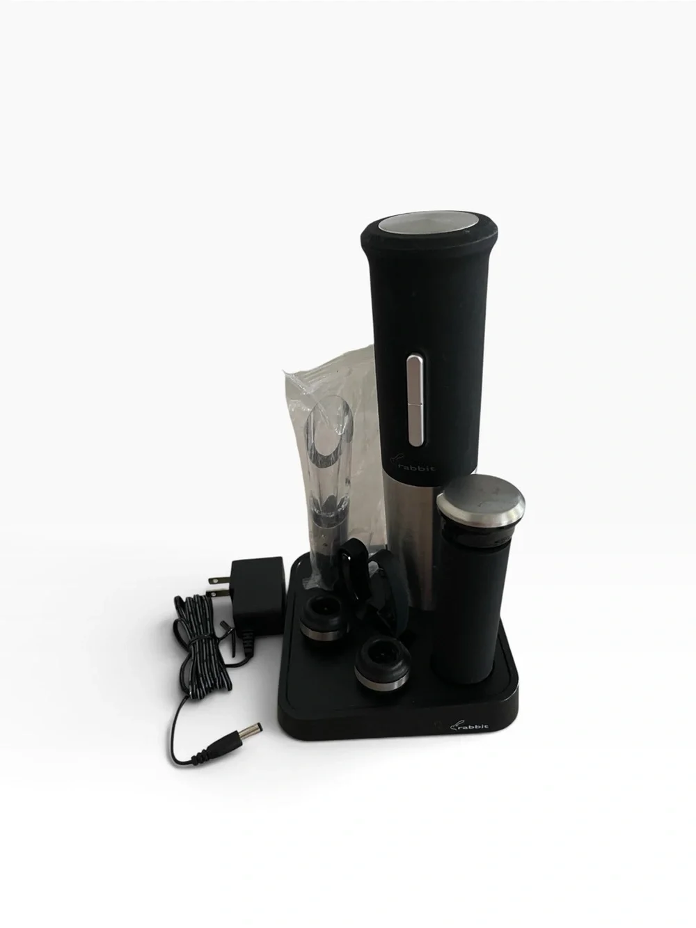 Rabbit Black Electric Wine Opener Set with Vacuum Stopper
